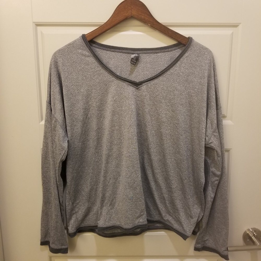 PrAna Womens Gray LS Cap Elbow Patch Polka dot Top
